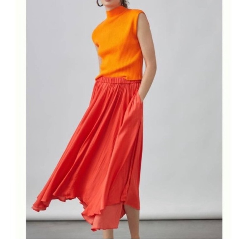 Summery tangerine Anthropologie midi skirt NWT